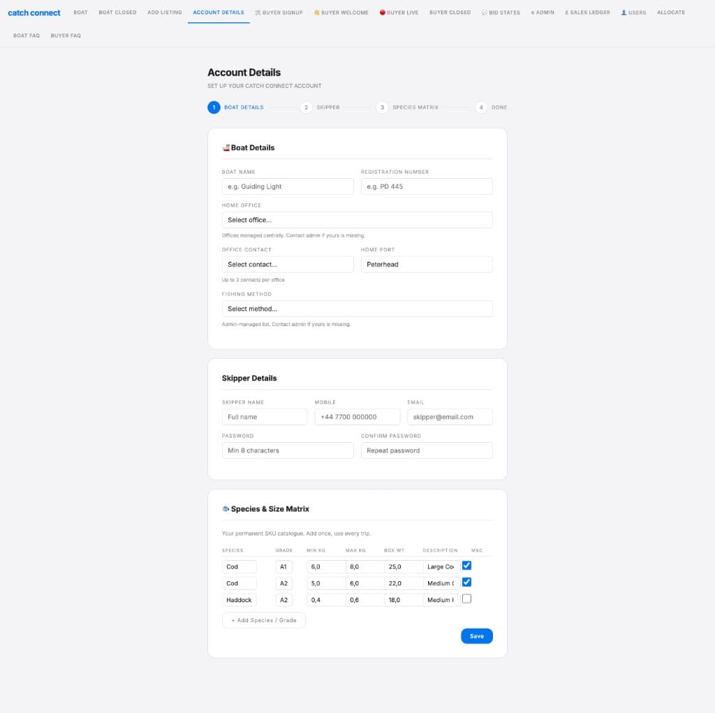 Boat and skipper registration preview