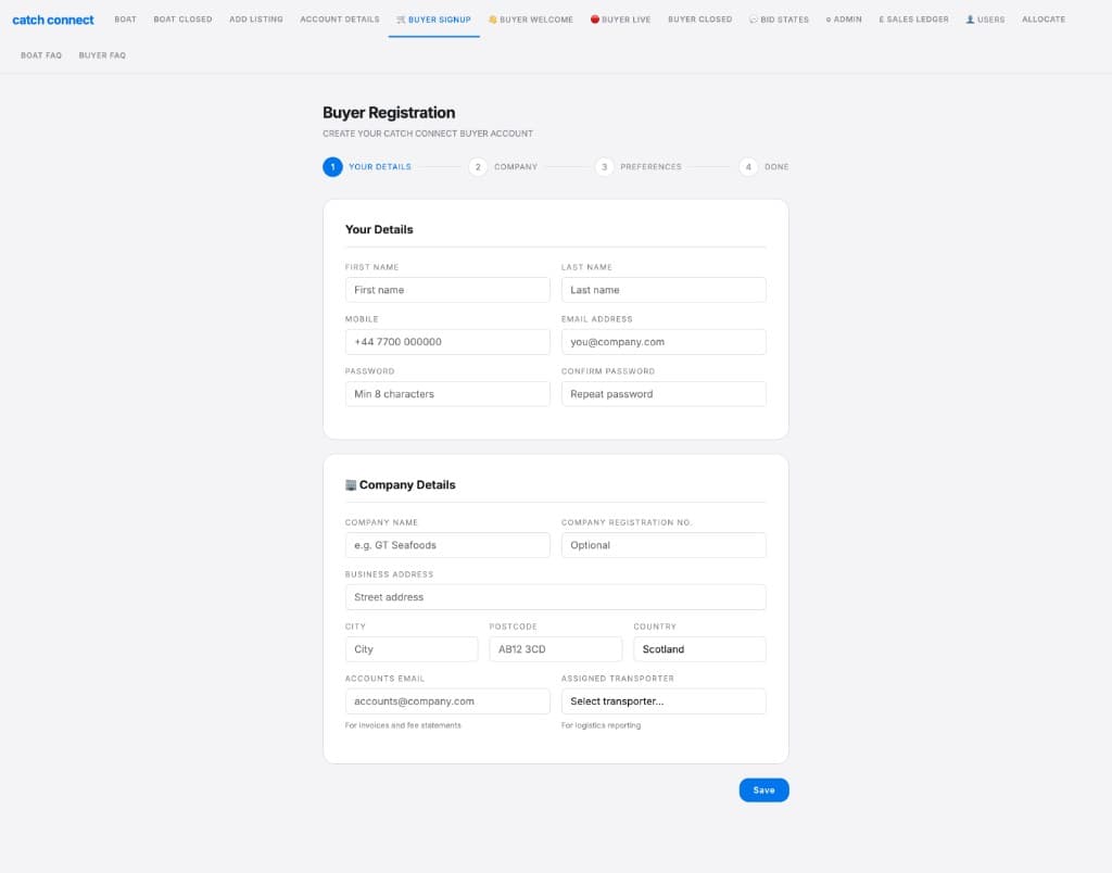 Buyer registration preview